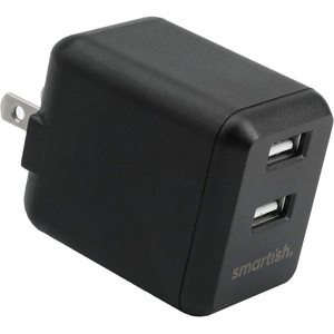 image:imageSmartish 2 Port USB Car Charger  Volt 45 Maximum Speed 48 Amp Quick Charger Compatible with iPhone Android and All USB Devices Silk  Black24w Wall Charger