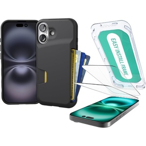 image:imageSmartish iPhone 17e16e Wallet Case  Screen Protector  Slim  Protective Phone Case Credit Card Holder  2Pack Tempered Glass Screen Protectors for Apple iPhone 17e16e  Black Tie AffairWallet Case